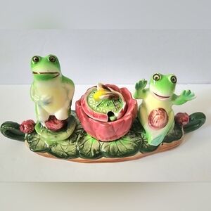 Vntg Shafford China Frogs Salt & Pepper Condiment Pot set Japan